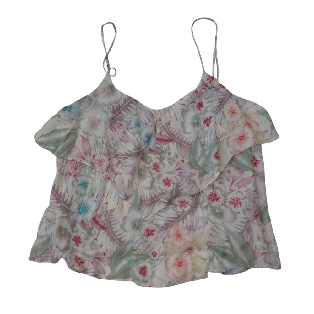 American Eagle Outfitters Floral Ruffle Cami - White Multi